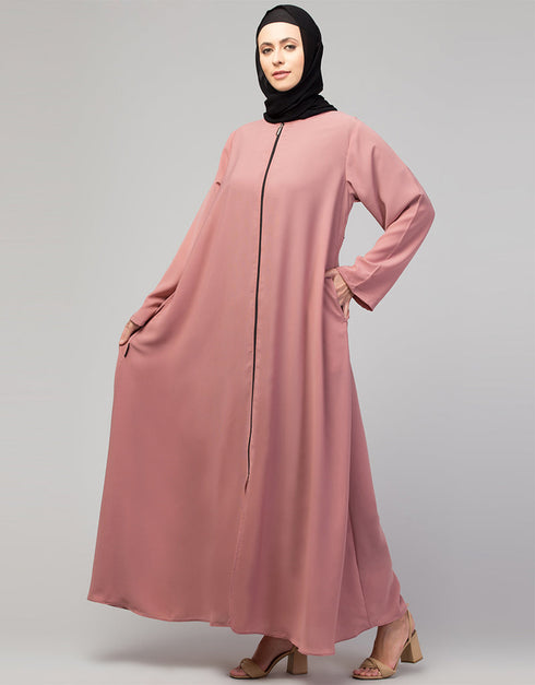 Modern Butterfly Kaftan with Self-Buttoned Cuffs and Open Front in Color Mauve Pink